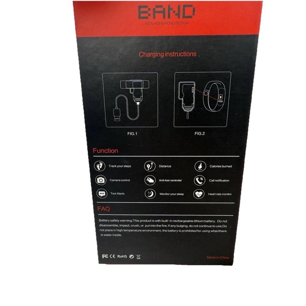 BAND Smart Bracelet Bluetooth Fitness Tracker‎ Black NIB Heart Rate Monitor +